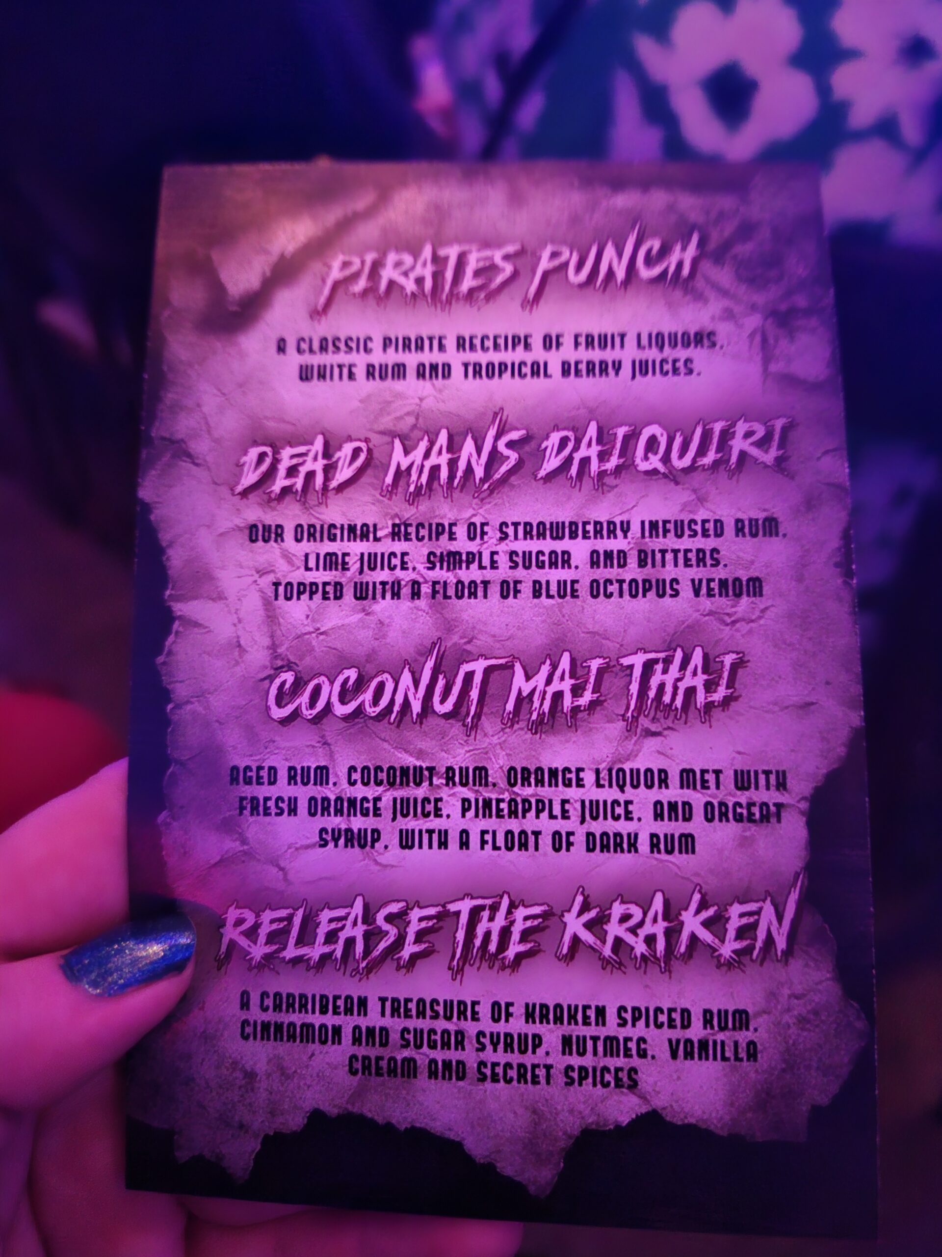 Drink Menu for Shipwreck Saloon